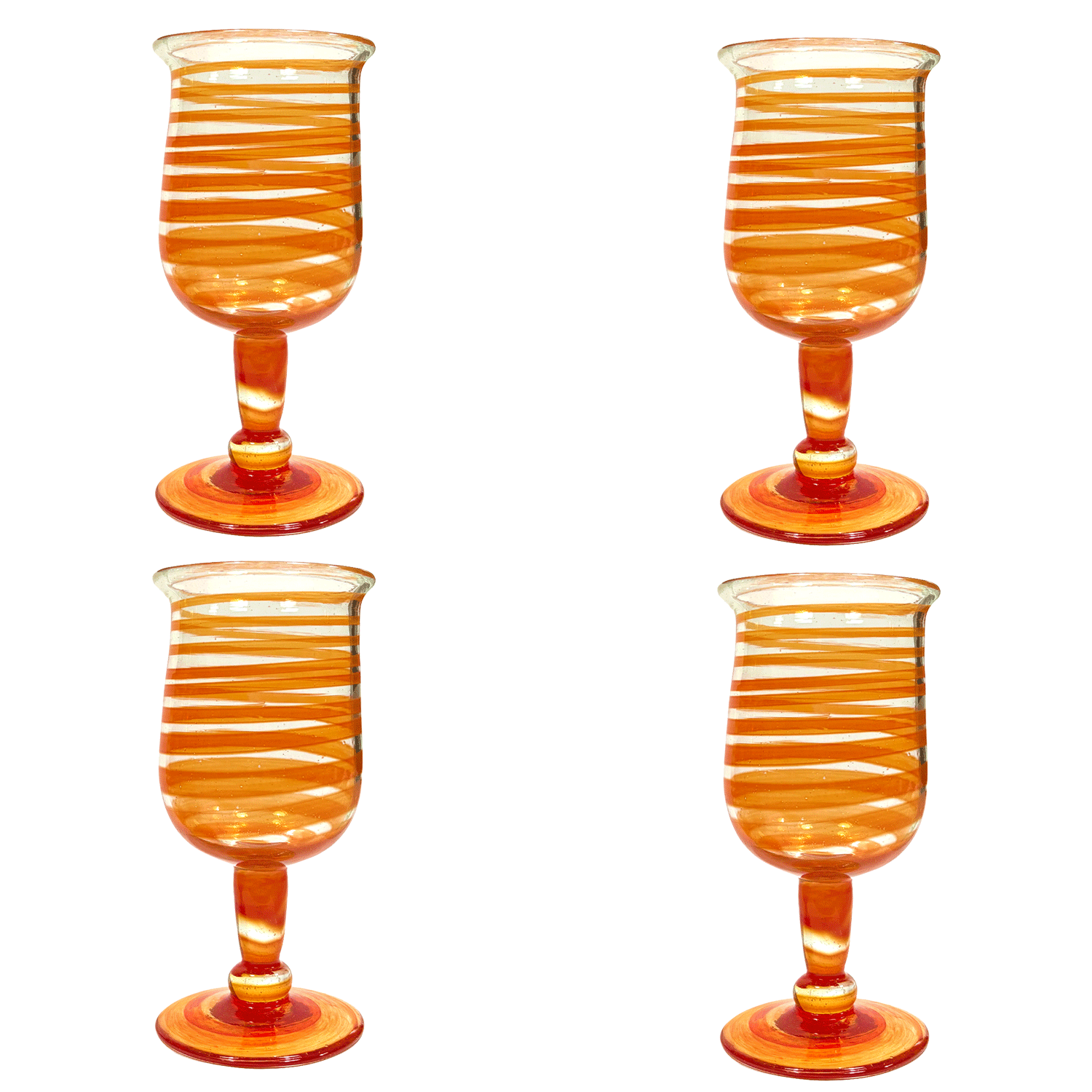 Handblown Ruby Spiral Wine Glasses (Set of 4)