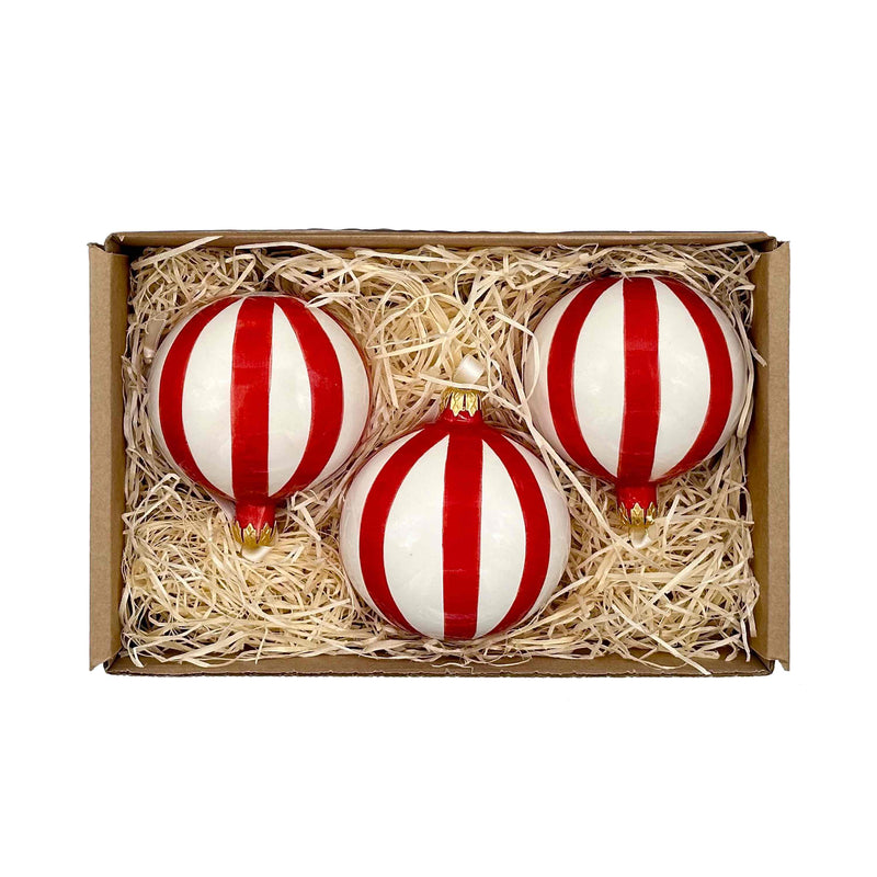 Christmas Bauble in Red Stripes, Set of Three