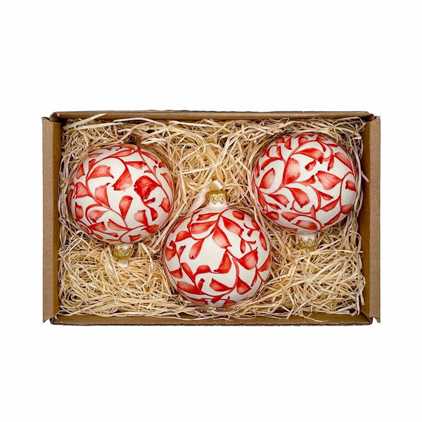 Christmas Bauble in Red Scroll, Set of Three