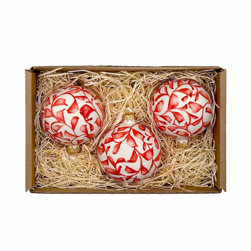 Christmas Bauble in Red Scroll, Set of Three