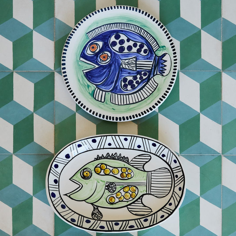 Small Oval Platter, Green Gozo Fish