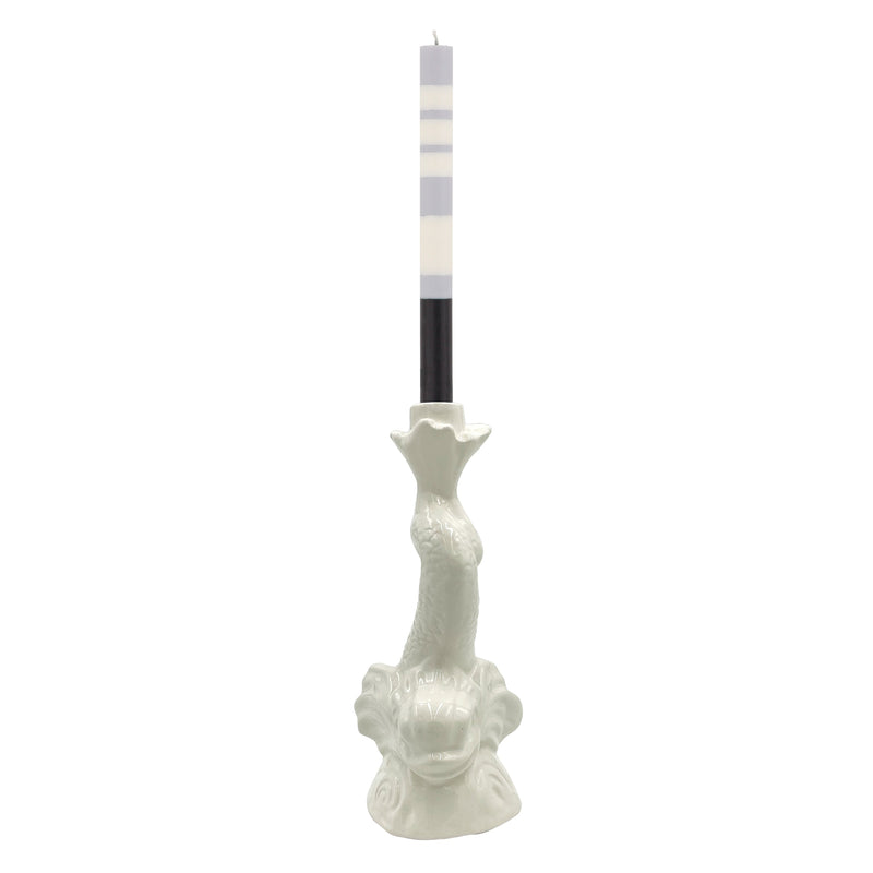 Pair of Striped Dinner Candles 25cm in Jet Black, Pearl White and Dove Grey