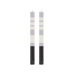 Pair of Striped Dinner Candles 25cm in Jet Black, Pearl White and Dove Grey