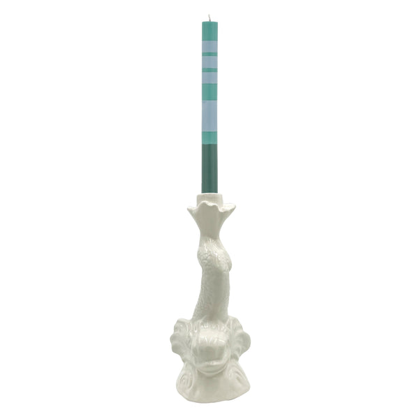 Pair of Striped Dinner Candles 25cm in Beryl, Bokhara & Moonstone