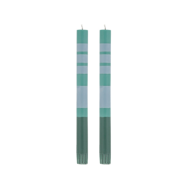 Pair of Striped Dinner Candles 25cm in Beryl, Bokhara & Moonstone