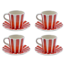 Espresso Cup & Saucer in Red, Stripes, Set of Four