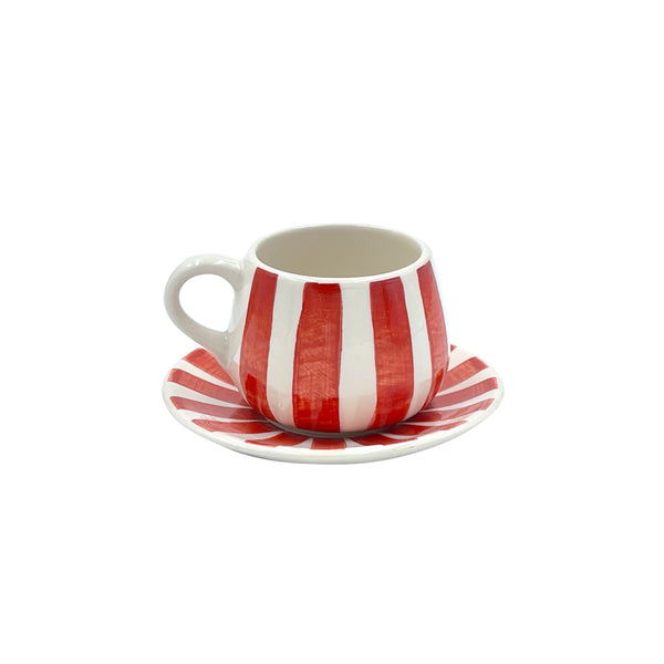 Coffee Cup & Saucer in Red, Stripes
