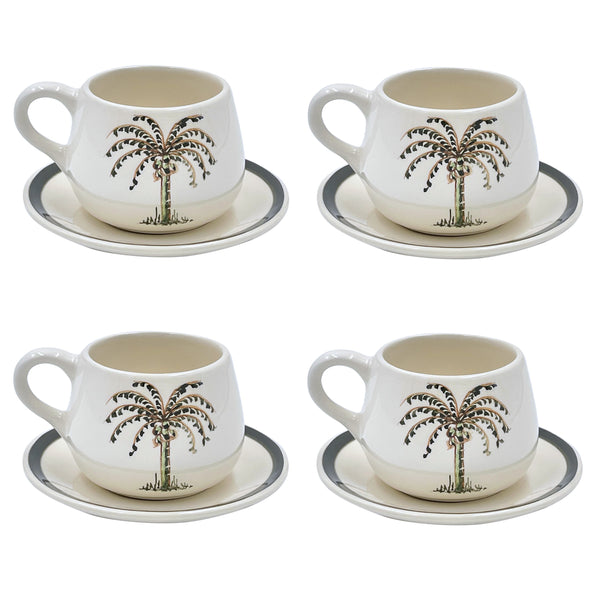 Coffee Cup & Saucer, Palm, Set of Four