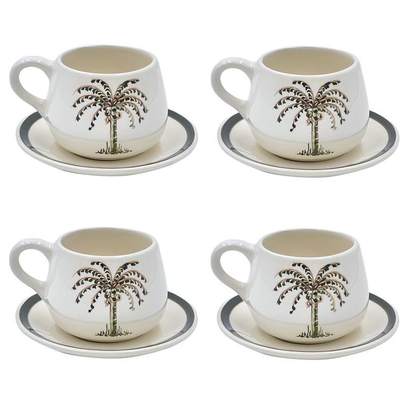Coffee Cup & Saucer, Palm, Set of Four