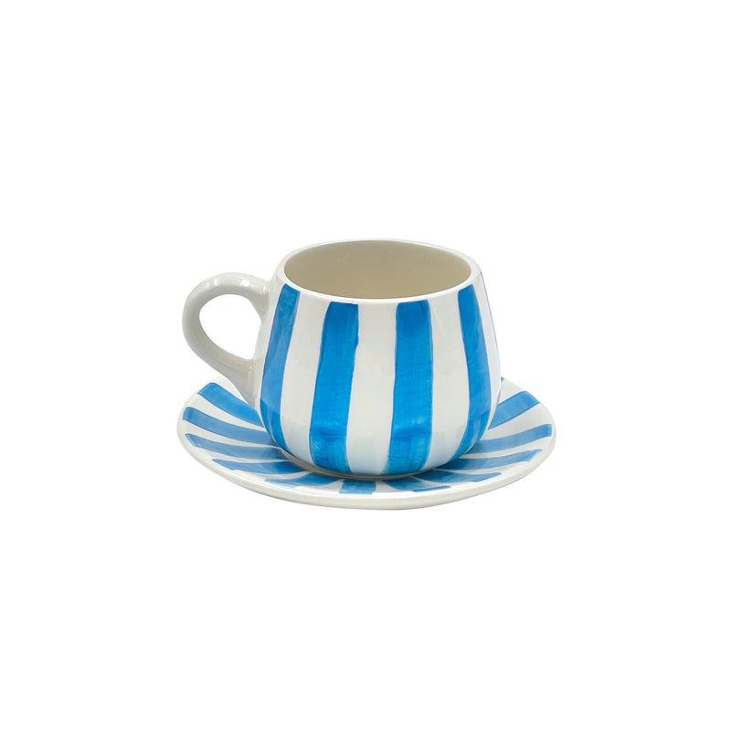 Coffee Cup & Saucer in Light Blue, Stripes