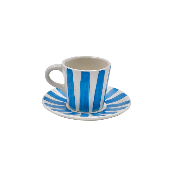 Espresso Cup & Saucer in Light Blue, Stripes