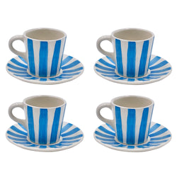 Espresso Cup & Saucer in Light Blue, Stripes, Set of Four