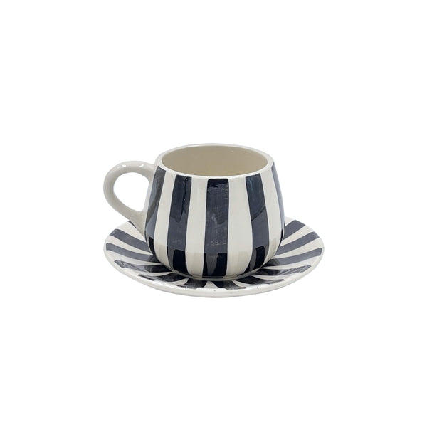 Coffee Cup & Saucer in Black, Stripes
