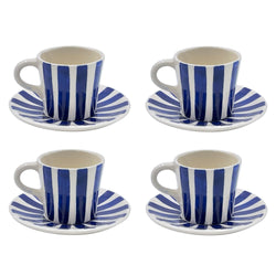 Espresso Cup & Saucer in Navy Blue, Stripes, Set of Four