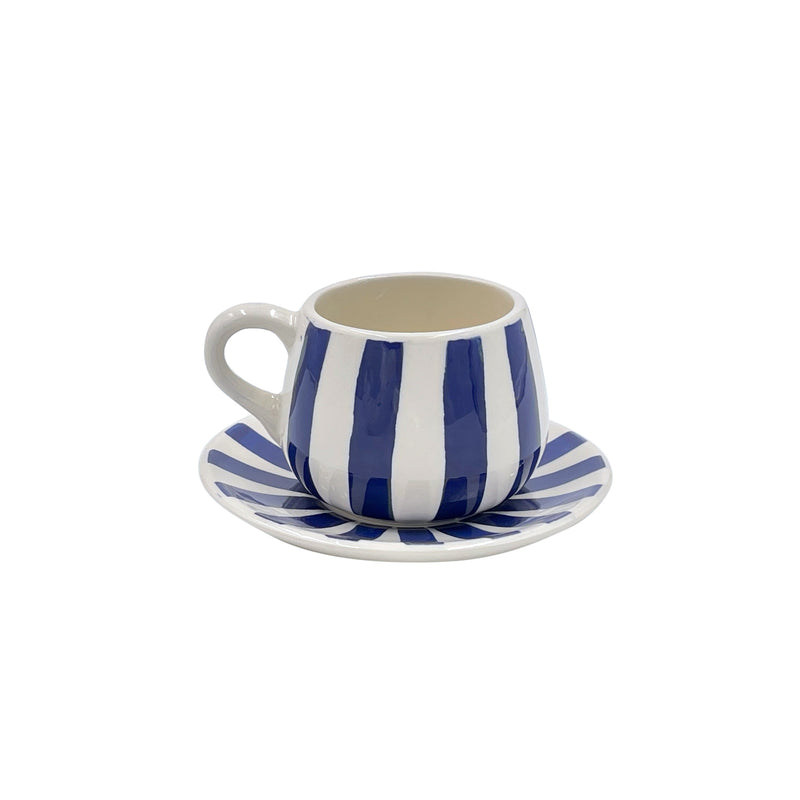 Coffee Cup & Saucer in Navy Blue, Stripes