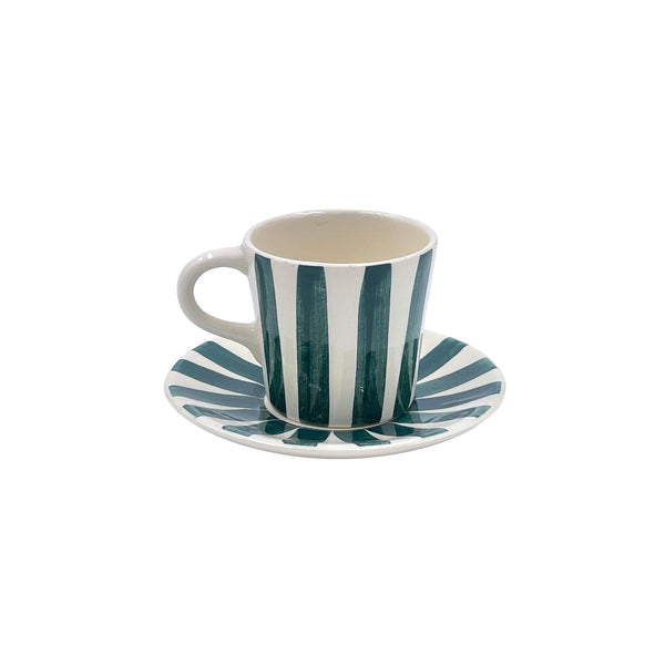 Espresso Cup & Saucer in Green, Stripes