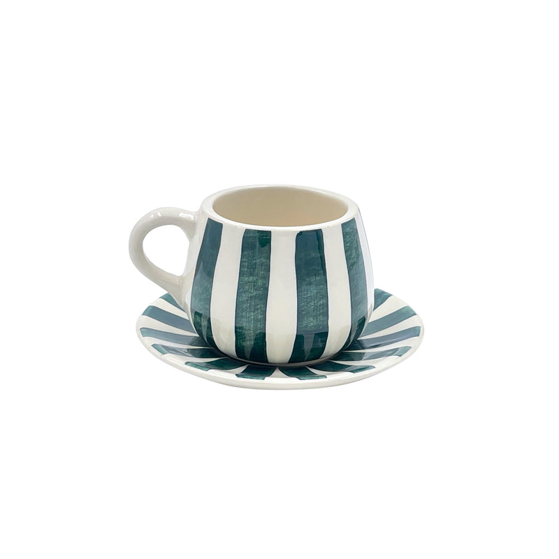 Coffee Cup & Saucer in Green, Stripes