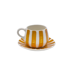 Coffee Cup & Saucer in Yellow, Stripes