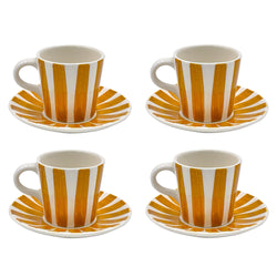 Espresso Cup & Saucer in Yellow, Stripes, Set of Four