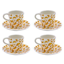 Espresso Cup & Saucer in Yellow, Scroll, Set of Four