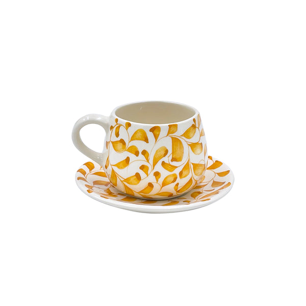 Coffee Cup & Saucer in Yellow, Scroll