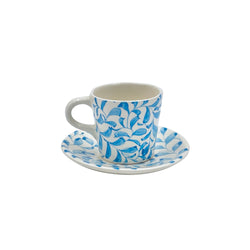 Espresso Cup & Saucer in Light Blue, Scroll