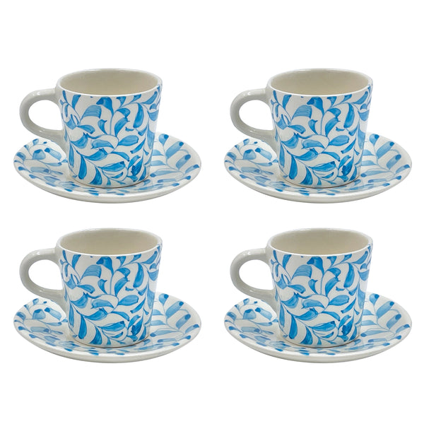 Espresso Cup & Saucer in Light Blue, Scroll, Set of Four