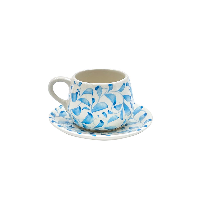 Coffee Cup & Saucer in Light Blue, Scroll