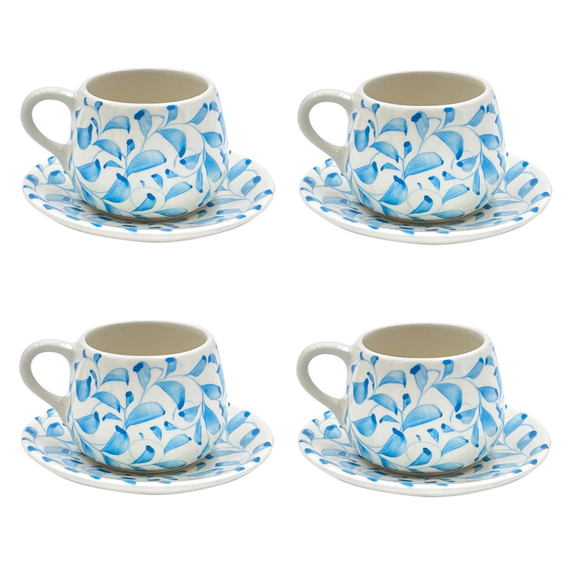 Coffee Cup & Saucer in Light Blue, Scroll, Set of Four