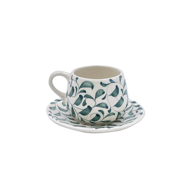Coffee Cup & Saucer in Green, Scroll