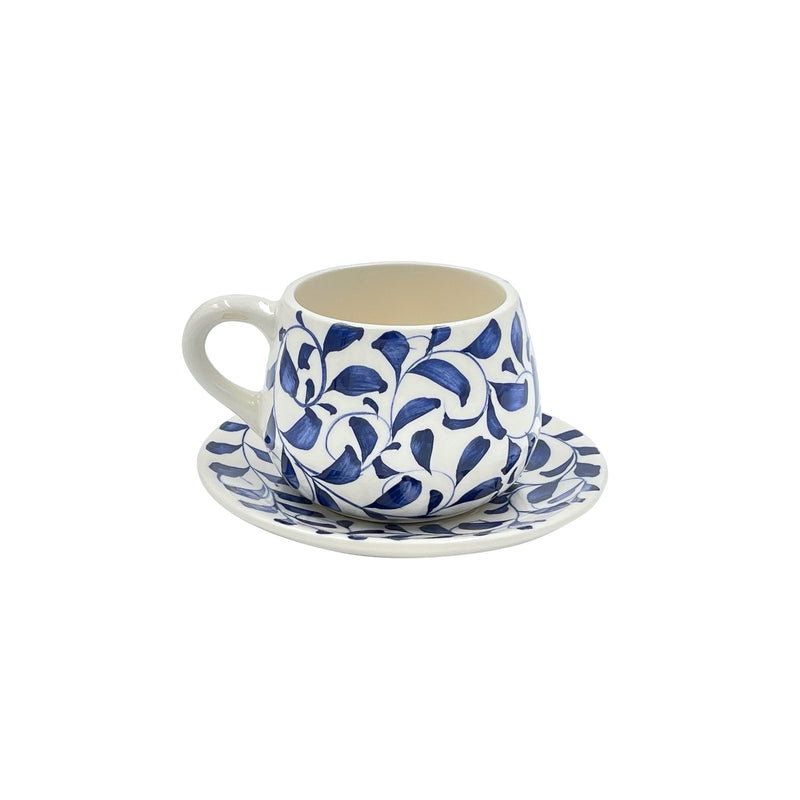 Coffee Cup & Saucer in Navy Blue, Scroll