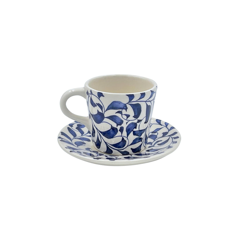 Espresso Cup & Saucer in Navy Blue, Scroll