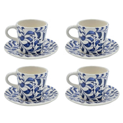 Espresso Cup & Saucer in Navy Blue, Scroll, Set of Four