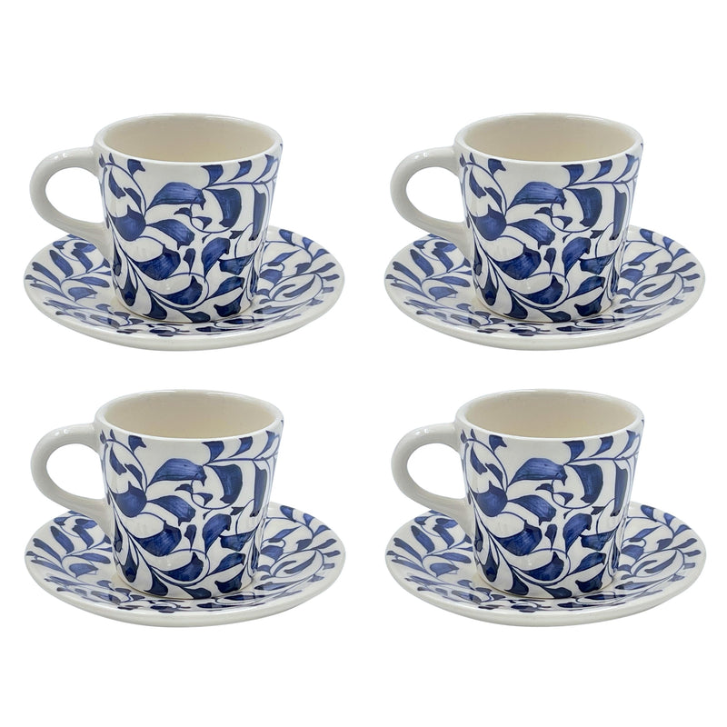 Espresso Cup & Saucer in Navy Blue, Scroll, Set of Four