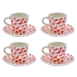 Espresso Cup & Saucer in Red, Scroll, Set of Four