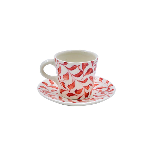 Espresso Cup & Saucer in Red, Scroll