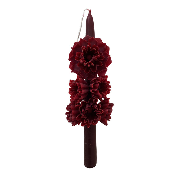 Floral Candle 26cm in Burgundy