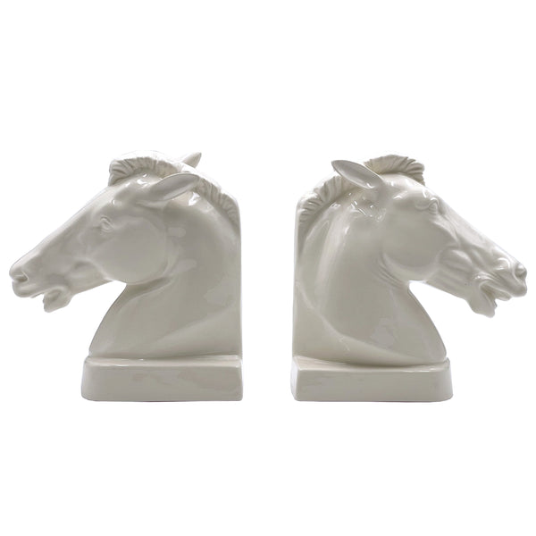 Pair of Horse Bookends in Cream
