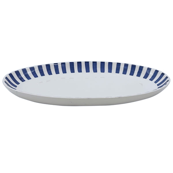 Large Oval Platter in Navy Blue, Stripes
