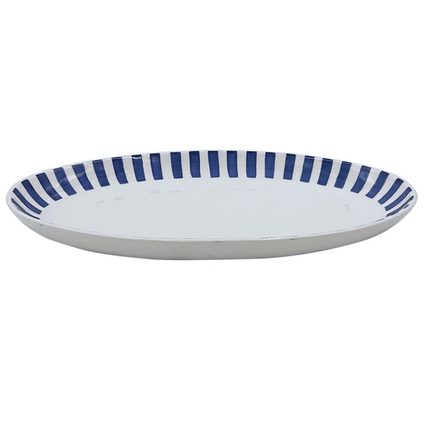 Large Oval Platter in Navy Blue, Stripes