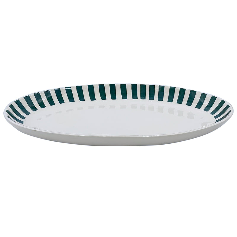 Large Oval Platter in Green, Stripes