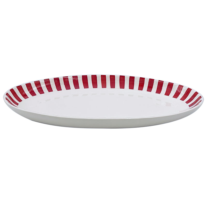 Large Oval Platter in Red, Stripes