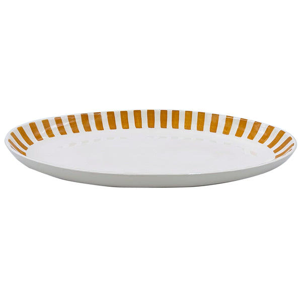 Large Oval Platter in Yellow, Stripes