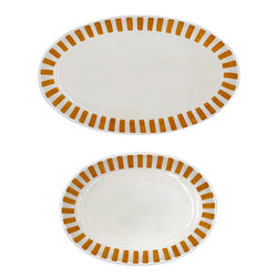 Set of Two Serving Platters in Yellow, Stripes