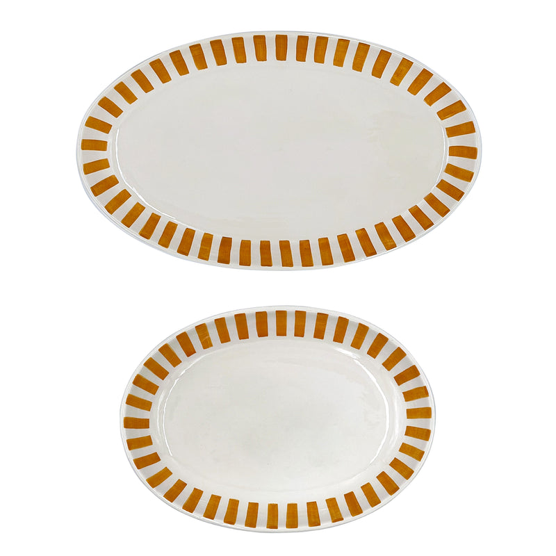 Set of Two Serving Platters in Yellow, Stripes