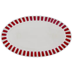 Large Oval Platter in Red, Stripes