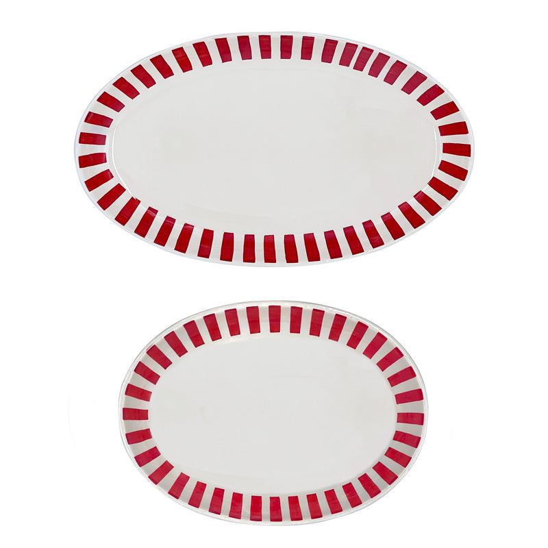 Set of Two Serving Platters in Red, Stripes