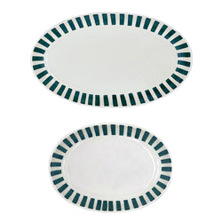 Set of Two Serving Platters in Green, Stripes