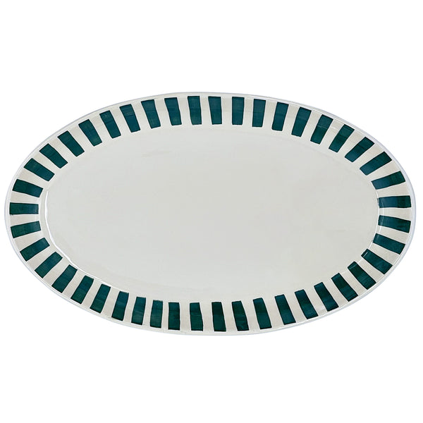 Large Oval Platter in Green, Stripes