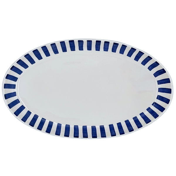 Large Oval Platter in Navy Blue, Stripes